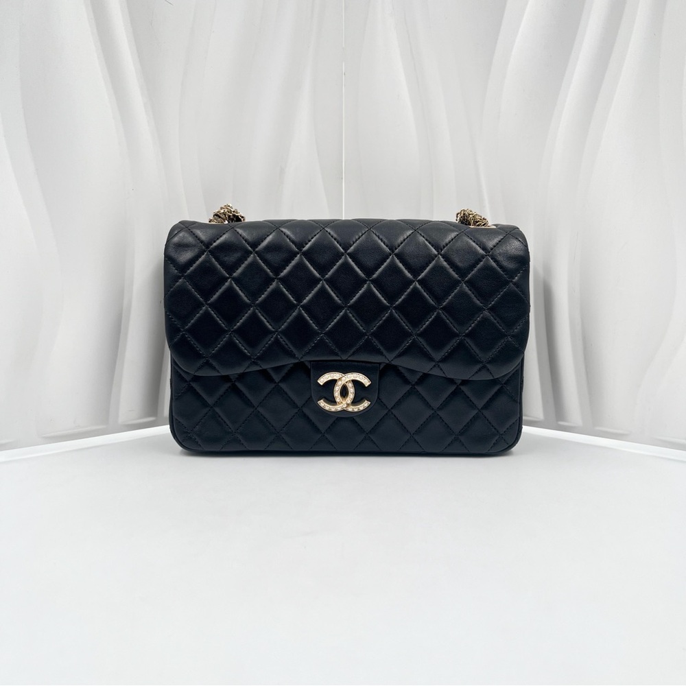CHANEL Classic Flap Westminster Bag Black Lambskin Leather Gold CC Logo